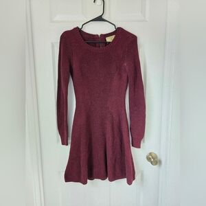 Women's Burgundy Maroon Long Sleeve Knit Mini Sweater Dress Size Small